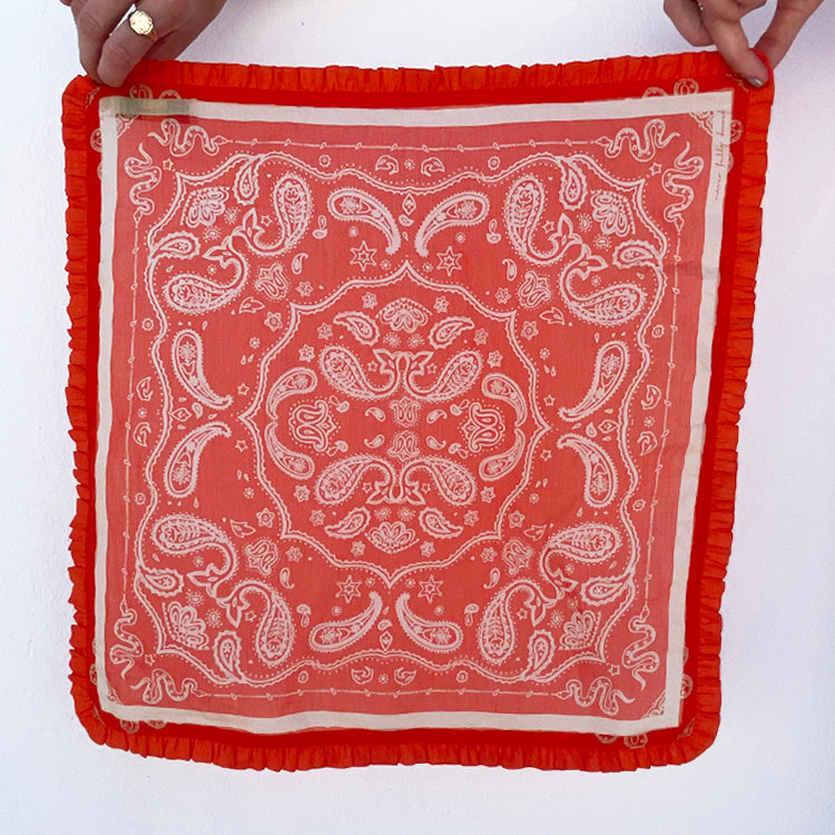 Red Bandana with Ruffle Trim | Western Paisley Print Scarf
