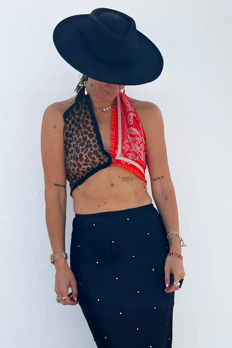 Red Bandana with Ruffle Trim | Western Paisley Print Scarf