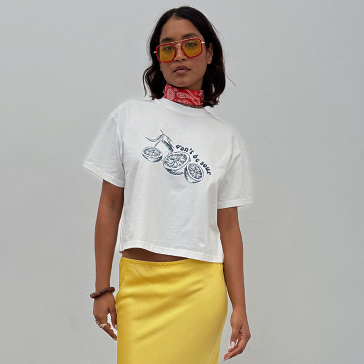 Lemon Print Cotton T-Shirt for Women | Don't be Sour Tee