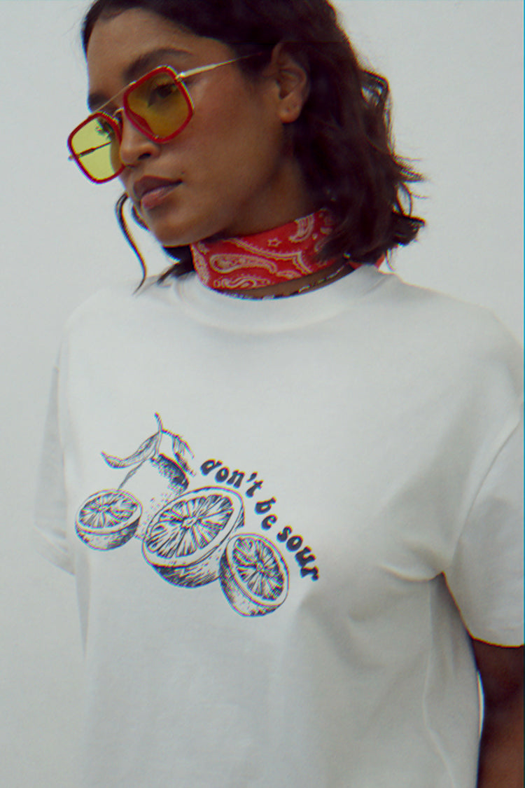 Lemon Print Cotton T-Shirt for Women | Don't be Sour Tee