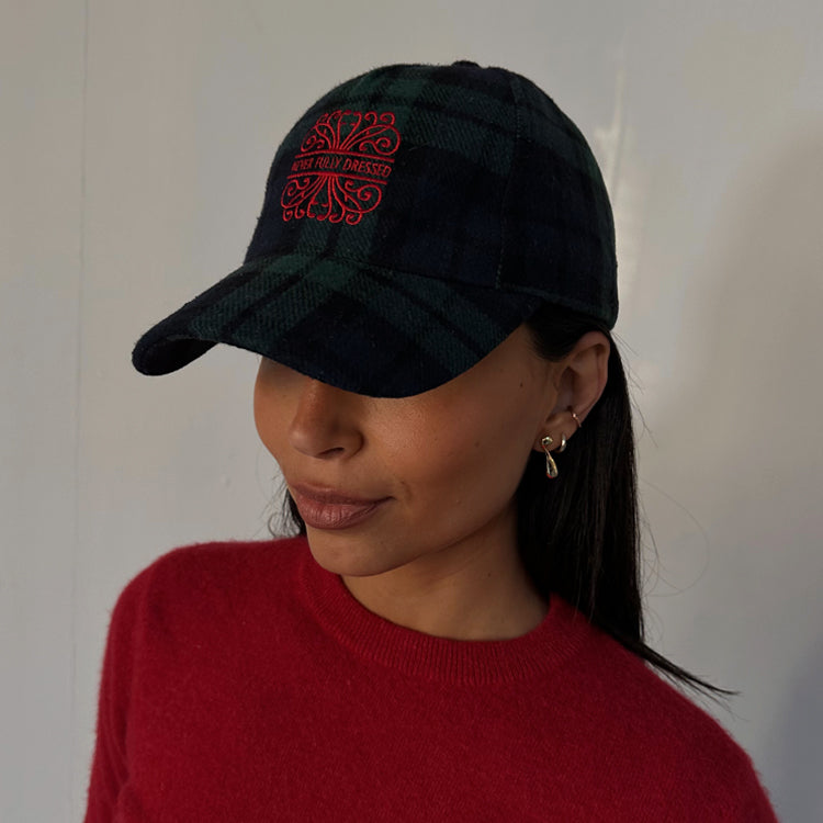 Navy Tartan Cotton Cap with Adjustable Strap | NFD Logo Embroidery