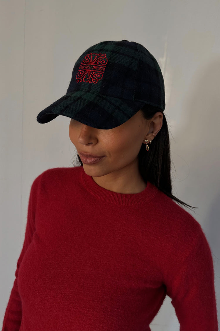 Navy Tartan Cotton Cap with Adjustable Strap | NFD Logo Embroidery