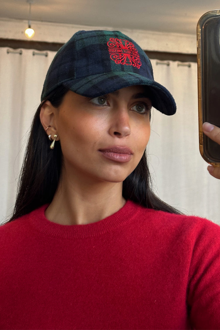 Navy Tartan Cotton Cap with Adjustable Strap | NFD Logo Embroidery