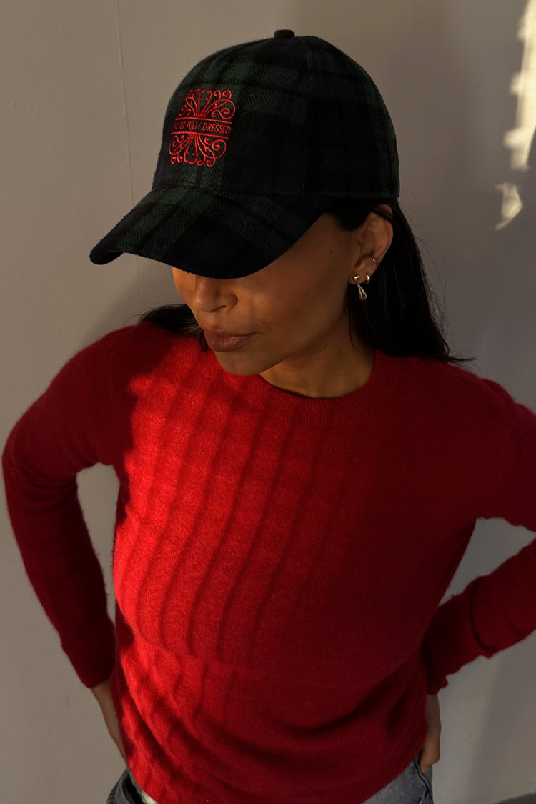 Navy Tartan Cotton Cap with Adjustable Strap | NFD Logo Embroidery