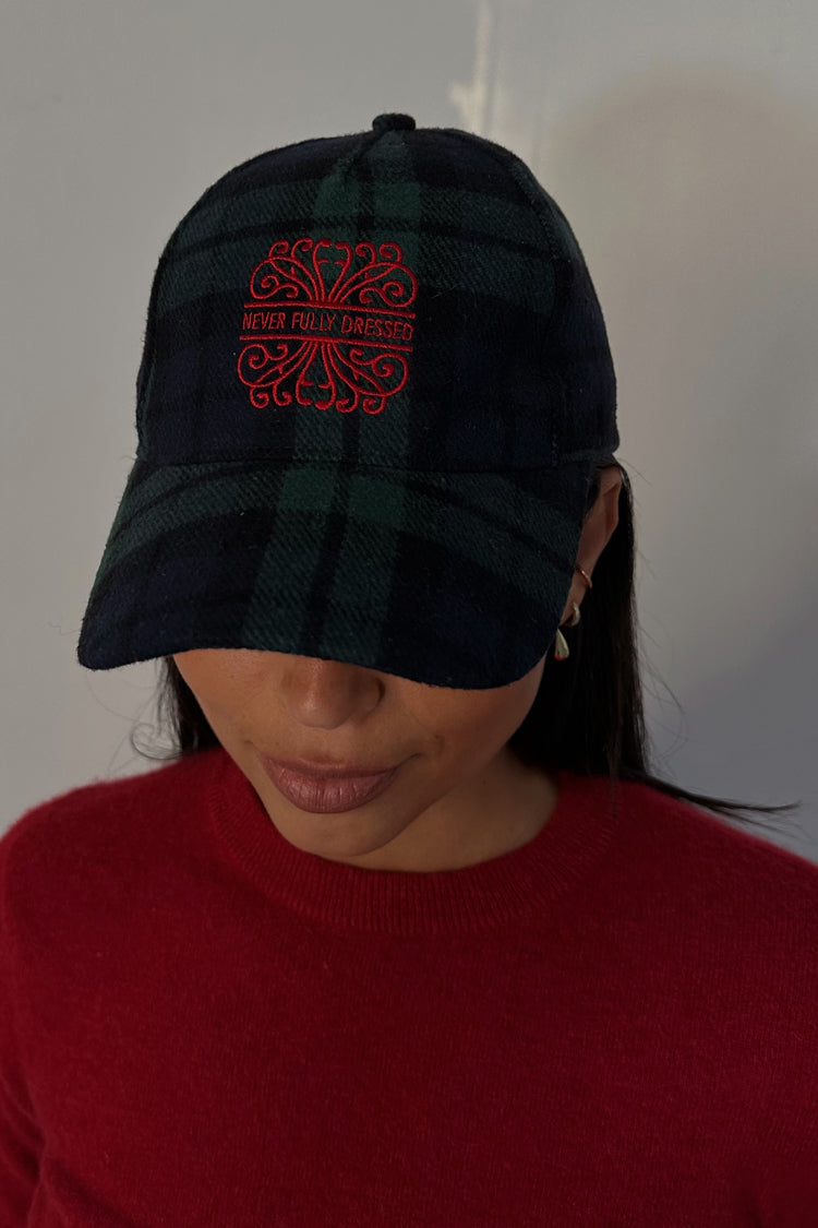 Navy Tartan Cotton Cap with Adjustable Strap | NFD Logo Embroidery
