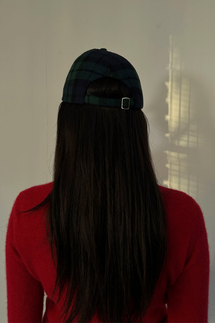 Navy Tartan Cotton Cap with Adjustable Strap | NFD Logo Embroidery