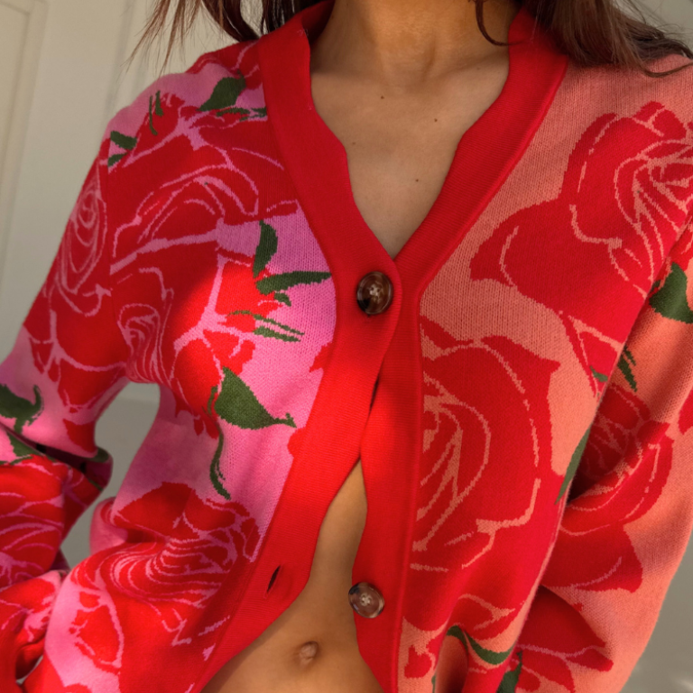 Rose Print Cardigan for Women - Soft Knit & Breastfeeding Friendly | Rosa Forrest