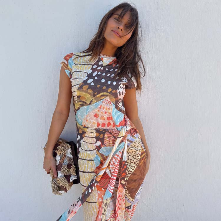 Animal Print & Shell Motif Dress for Wedding Guests | Lucy