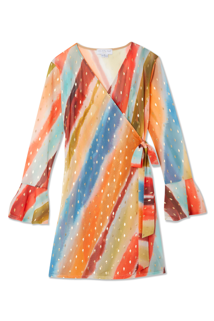Sunset Stripe Mini Wrap Dress for Summer | Breastfeeding Friendly