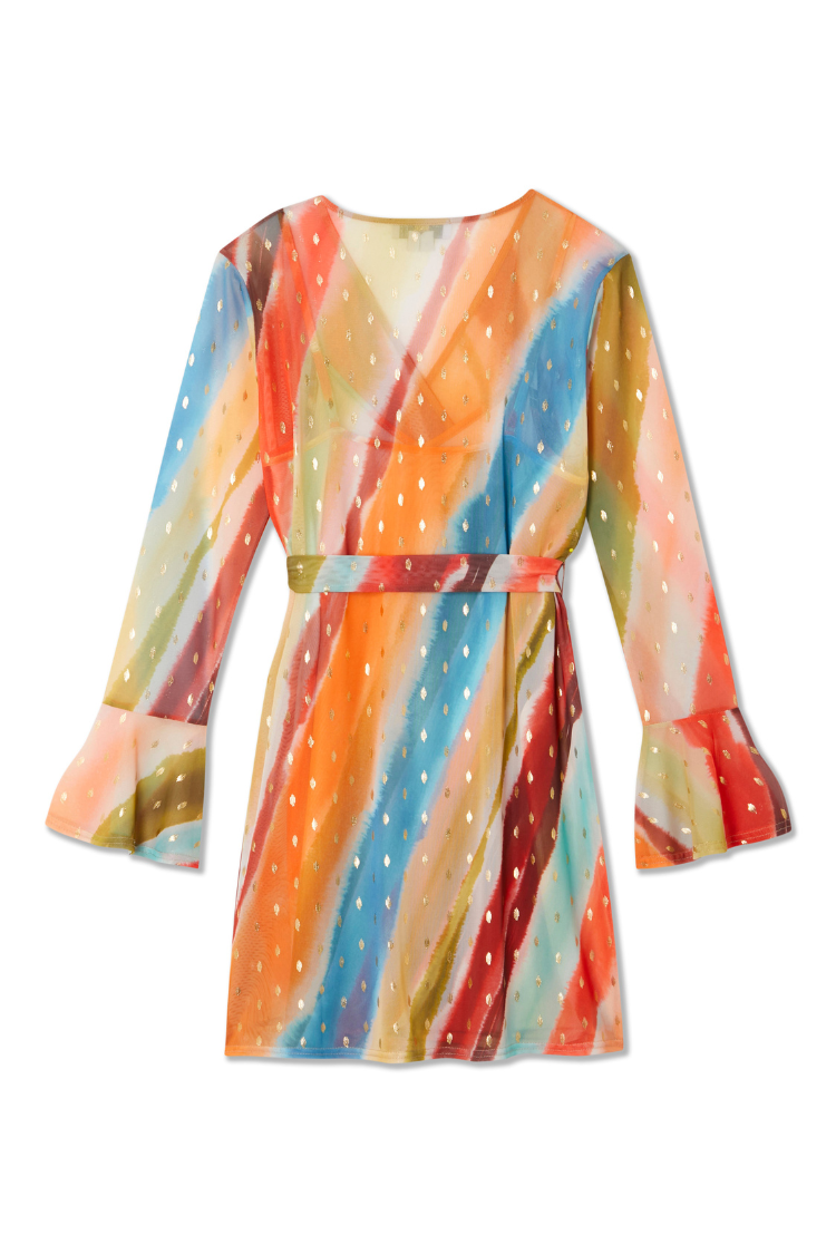 Sunset Stripe Mini Wrap Dress for Summer | Breastfeeding Friendly