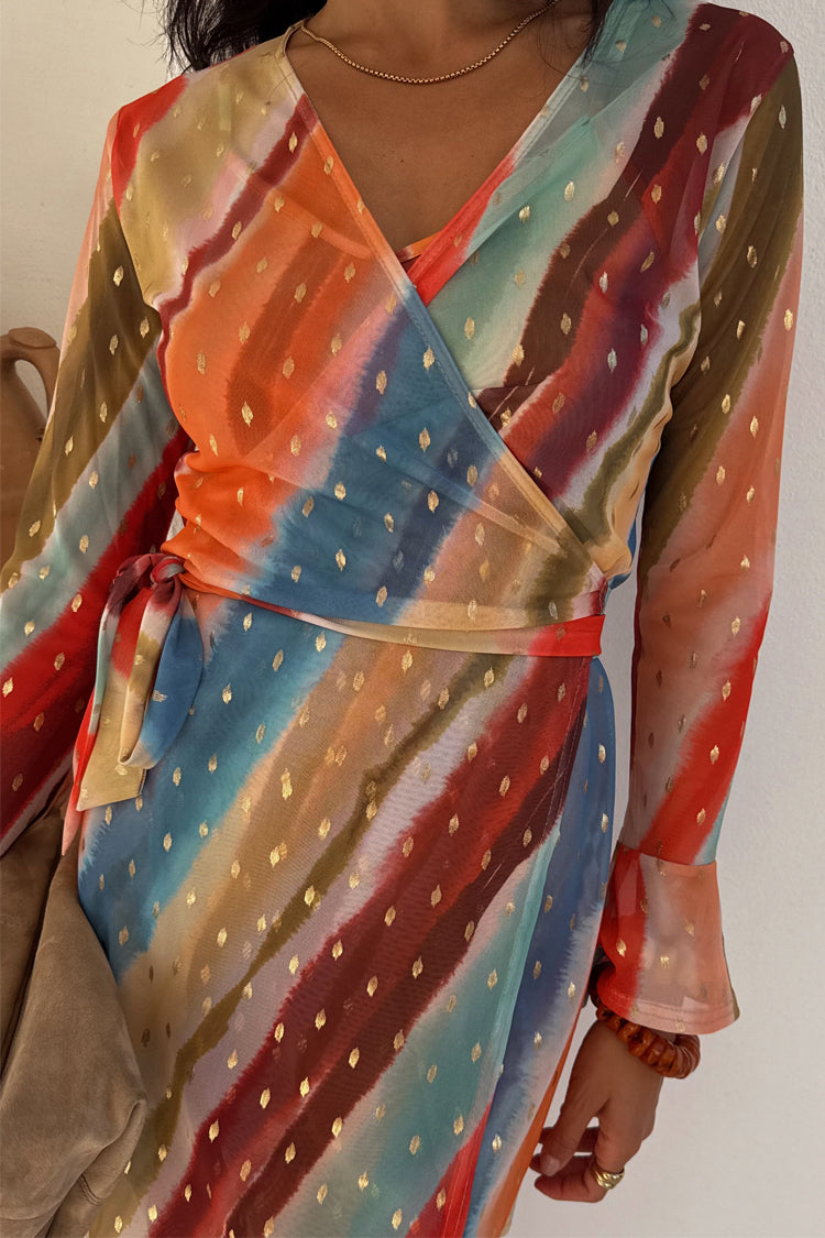 Sunset Stripe Mini Wrap Dress for Summer | Breastfeeding Friendly