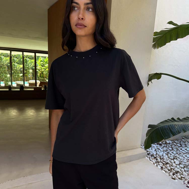 Studded Black T-Shirt with Relaxed Fit | NFD Logo