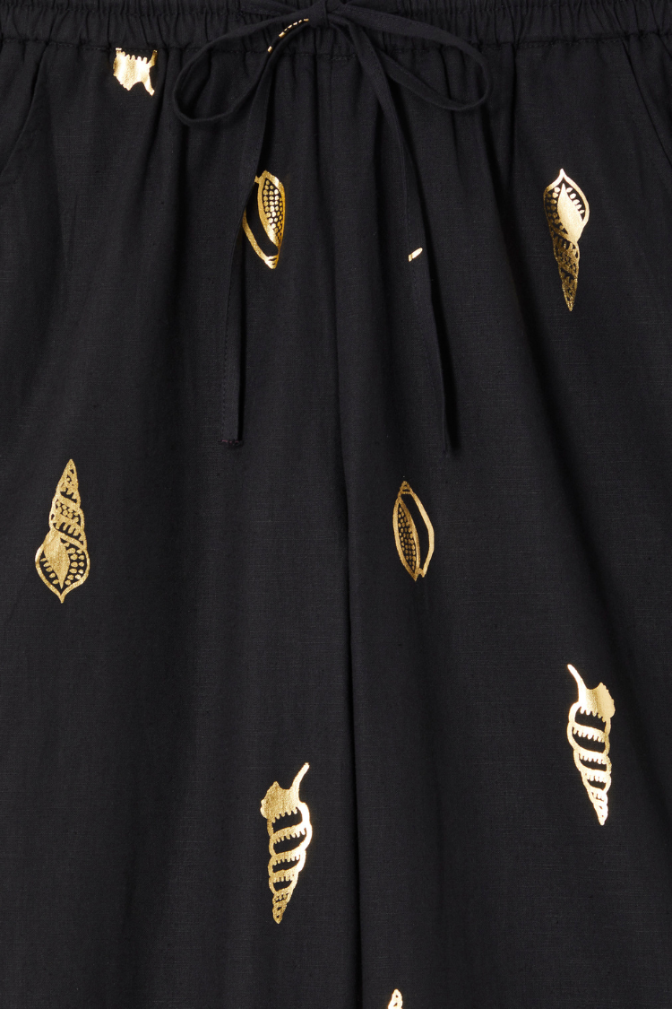 Black Wide-Leg Linen Trousers with Elastic Waist | Elissa