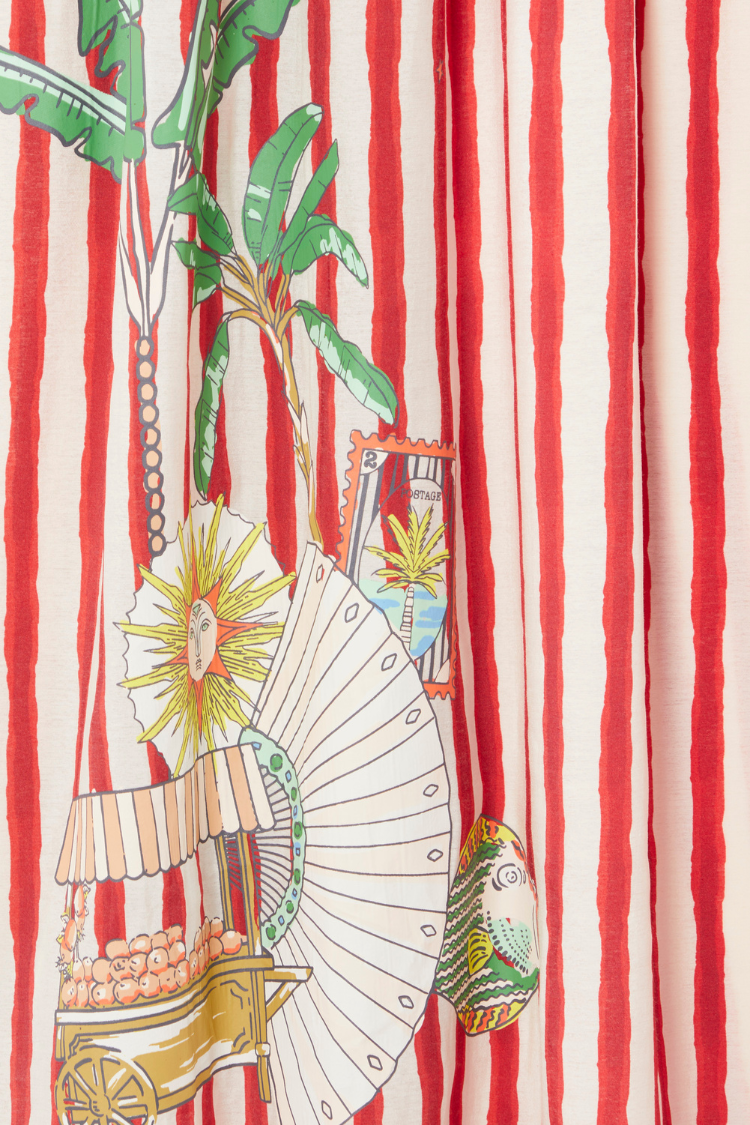 Red Stripe Shirred Pleated Dress for Any Occasion | Nara