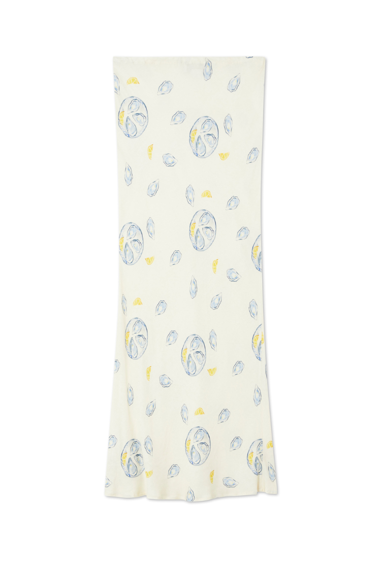Oyster Print Cream Skirt with Elastic Waist | Dorris Silk Viscose