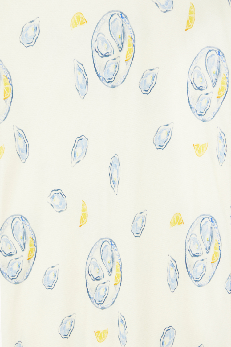 Oyster Print Cream Skirt with Elastic Waist | Dorris Silk Viscose