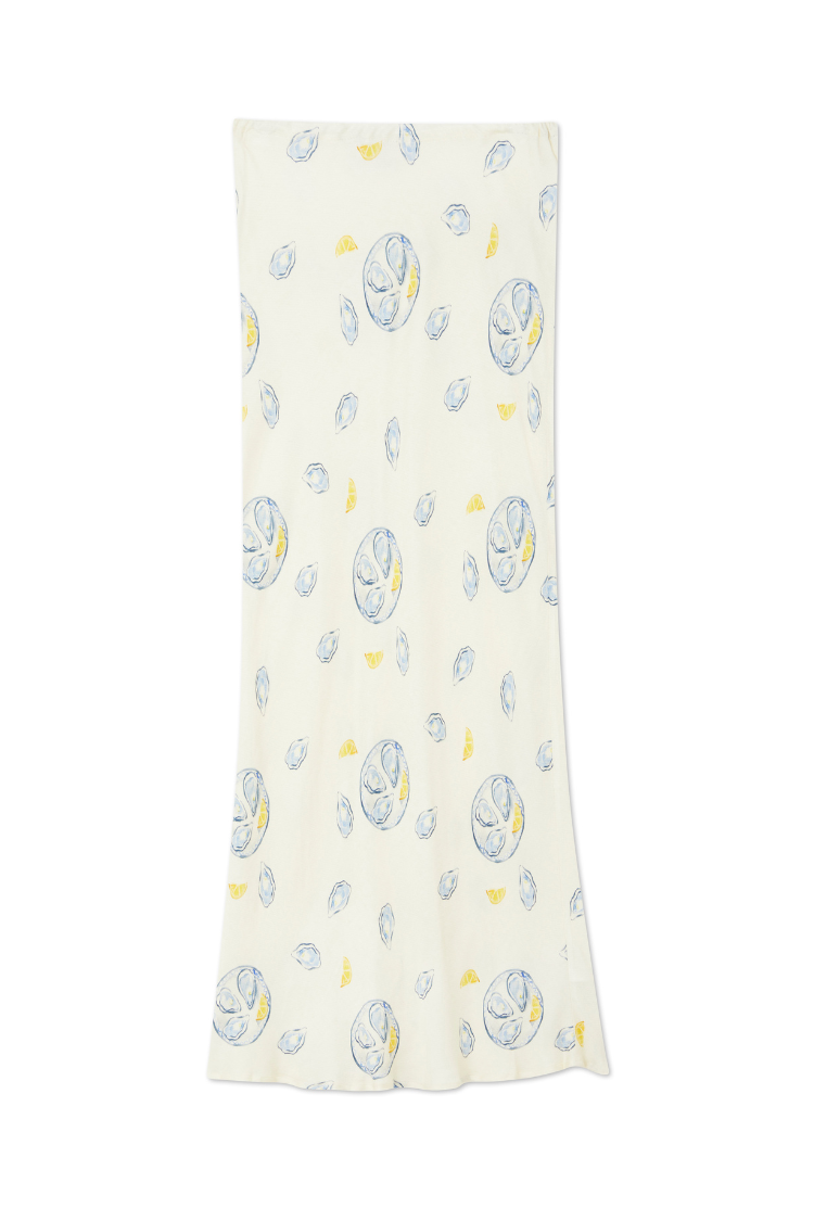 Oyster Print Cream Skirt with Elastic Waist | Dorris Silk Viscose