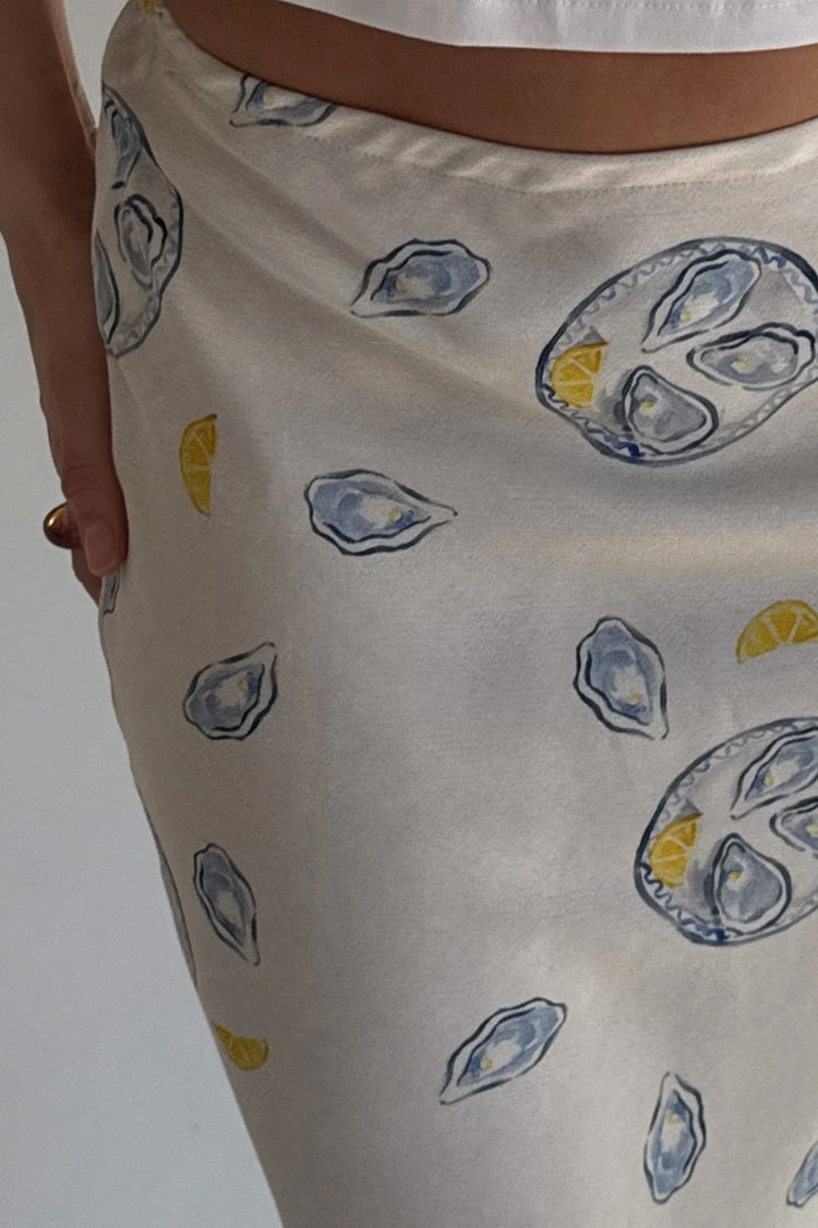 Oyster Print Cream Skirt with Elastic Waist | Dorris Silk Viscose