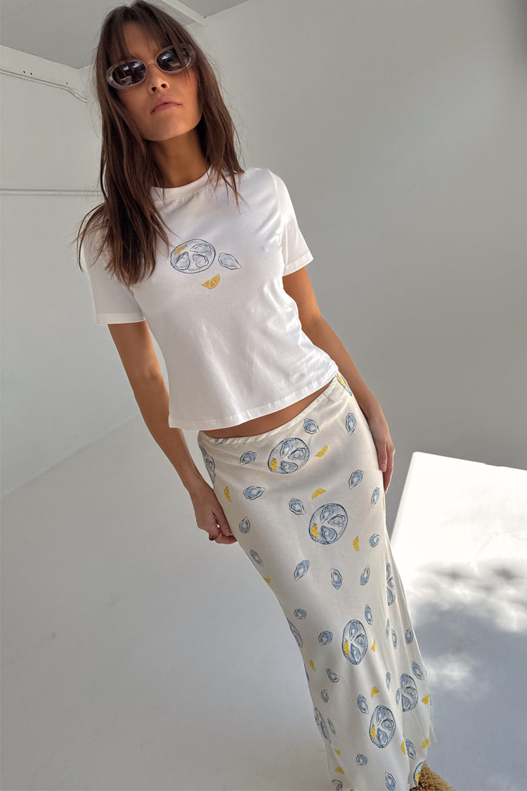 Oyster Print Cream Skirt with Elastic Waist | Dorris Silk Viscose