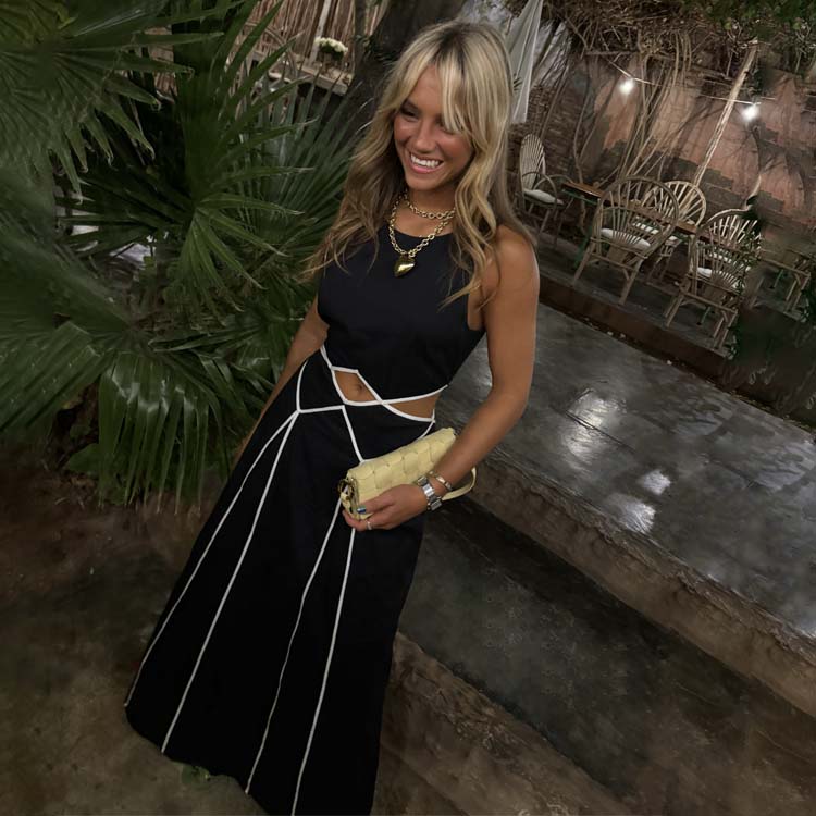 Black & Cream Cotton Dress with Waist Cutout Detail | Esme Dress