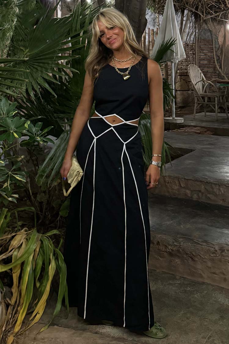 Black & Cream Cotton Dress with Waist Cutout Detail | Esme Dress