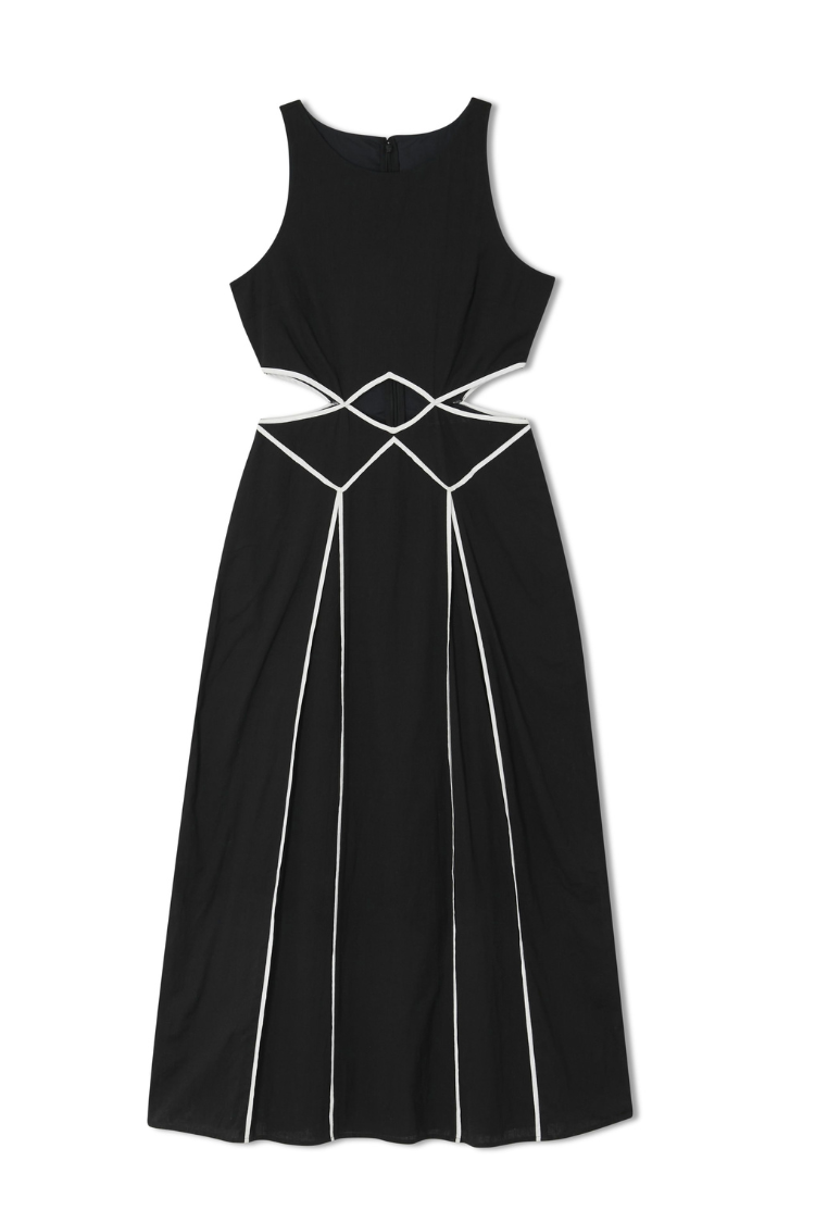 Black & Cream Cotton Dress with Waist Cutout Detail | Esme Dress