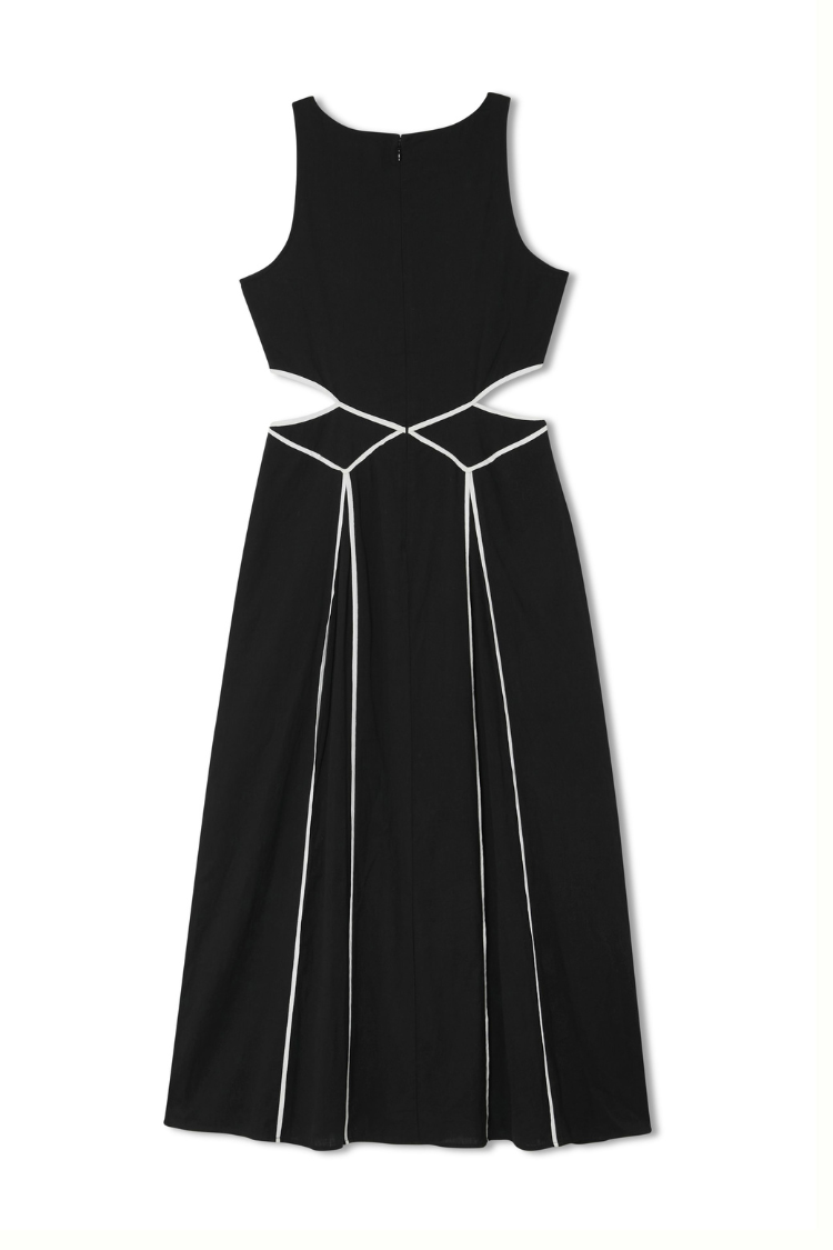 Black & Cream Cotton Dress with Waist Cutout Detail | Esme Dress