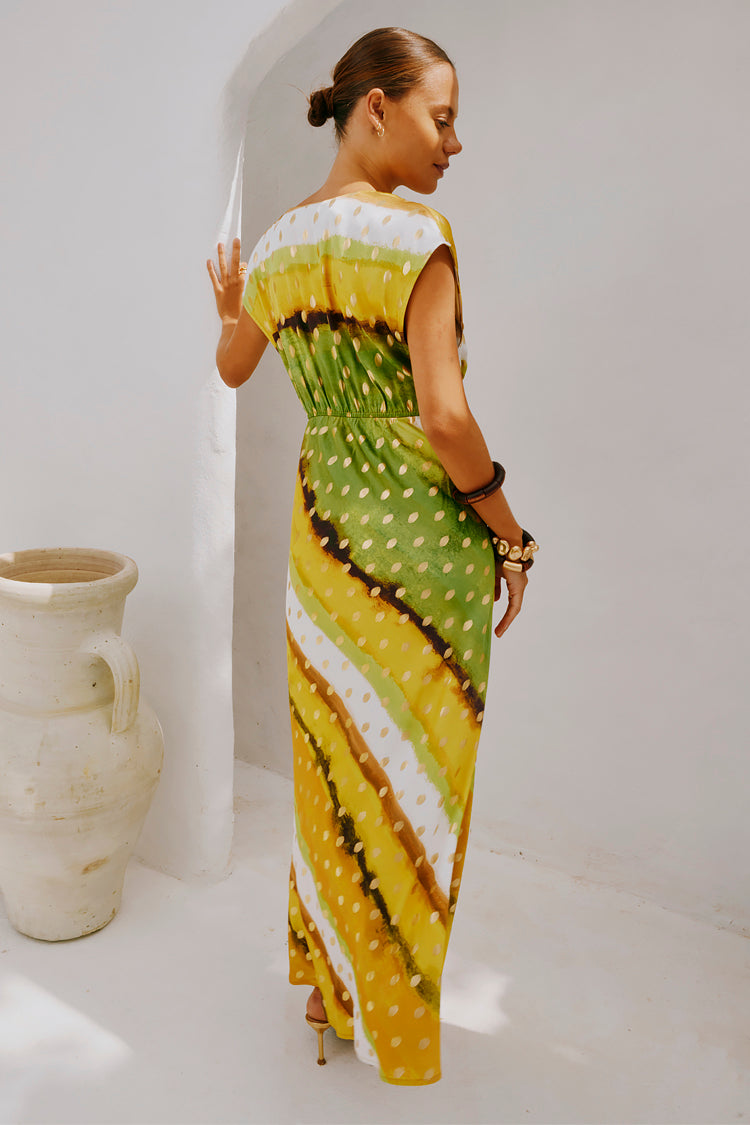 Green Ombre Multi-Wear Dress with V-Neck & Cap Sleeves | Elodie