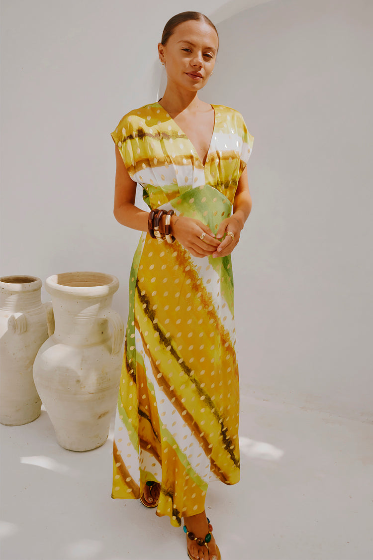 Green Ombre Multi-Wear Dress with V-Neck & Cap Sleeves | Elodie