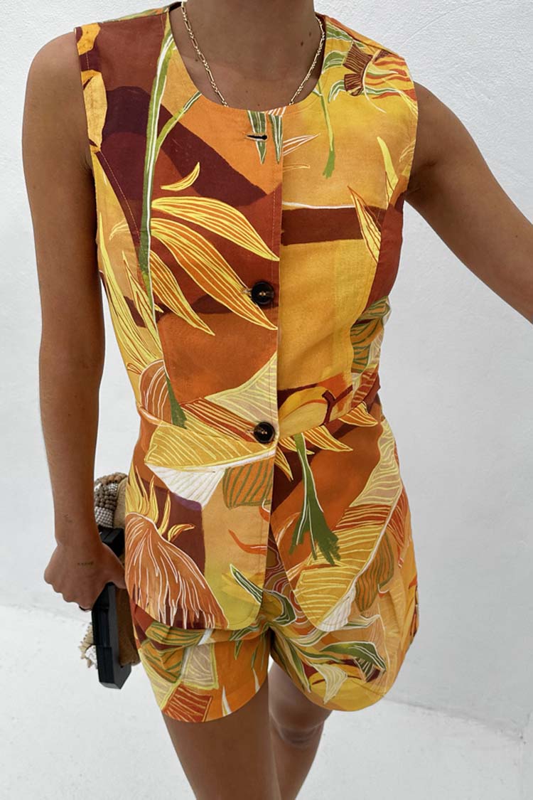 Tropical Print Waistcoat for Women | Verano Sol Cotton-Linen