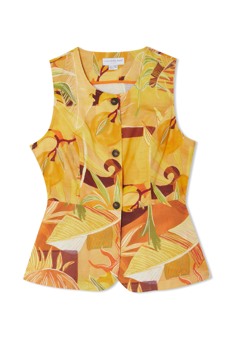 Tropical Print Waistcoat for Women | Verano Sol Cotton-Linen