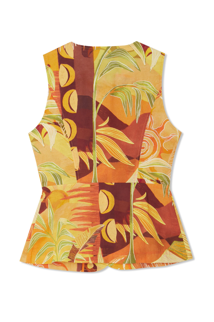 Tropical Print Waistcoat for Women | Verano Sol Cotton-Linen