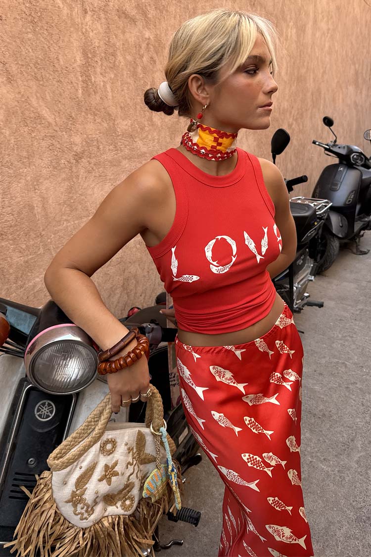 Red Fish Love Print Ribbed Tank Top | NFD X Caetana