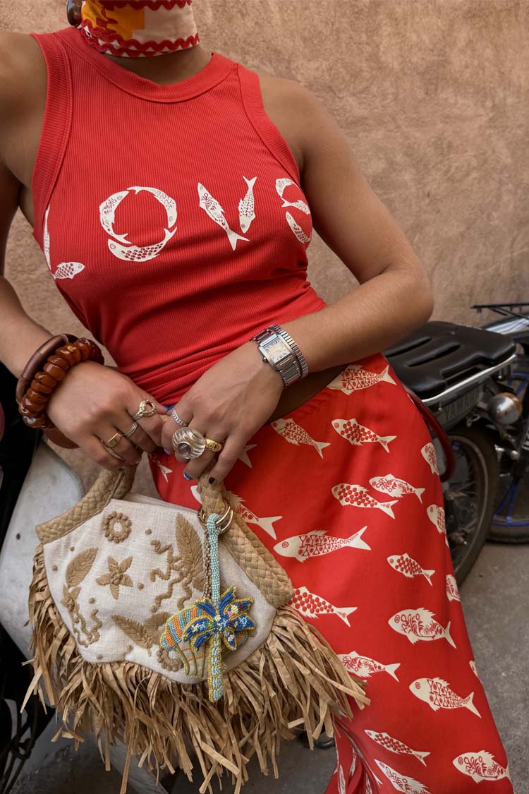 Red Fish Love Print Ribbed Tank Top | NFD X Caetana
