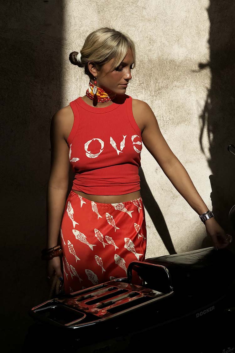 Red Fish Love Print Ribbed Tank Top | NFD X Caetana