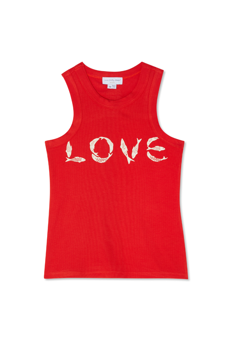 Red Fish Love Print Ribbed Tank Top | NFD X Caetana
