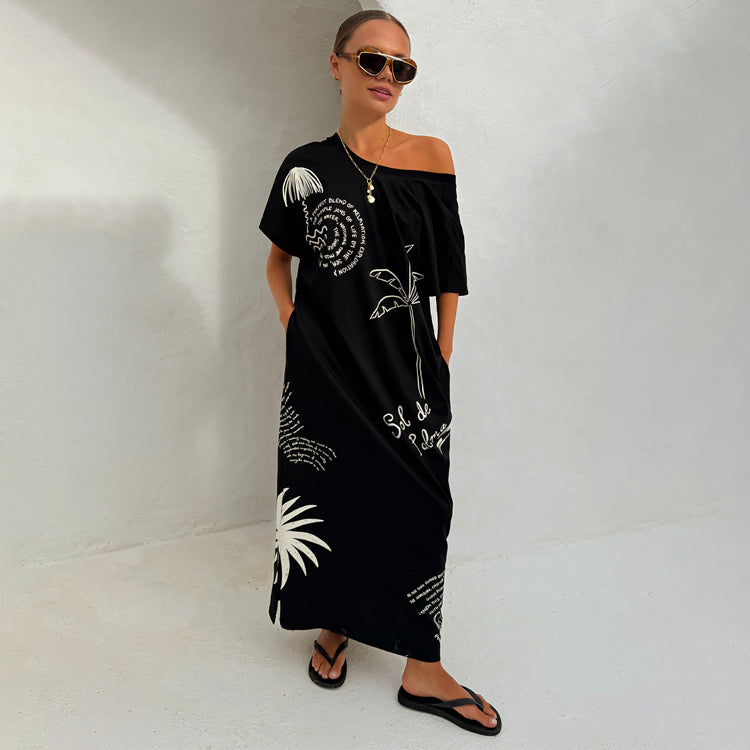 Black Cotton Maxi T-Shirt Dress for Casual Wear | Palma