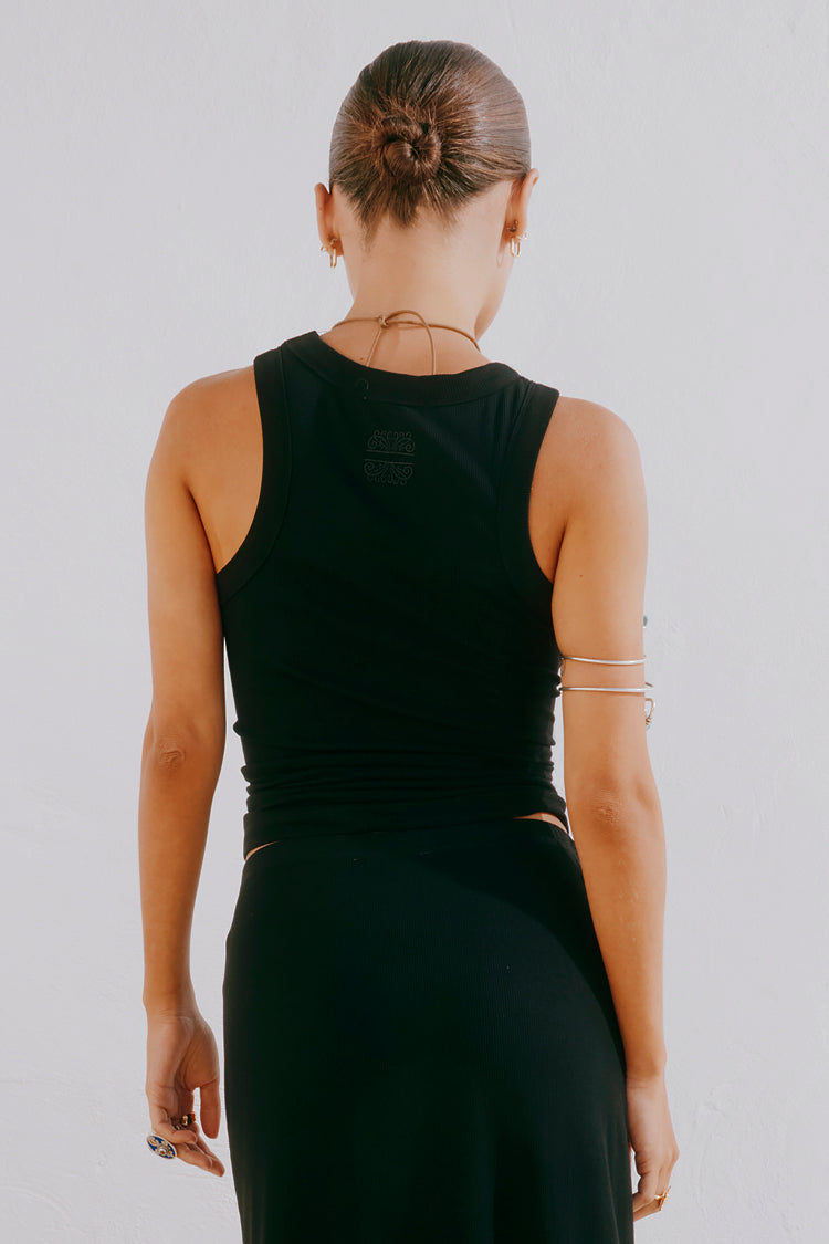 Black Sun Print Tank Top for Beach & Summer | Hand Painted Design