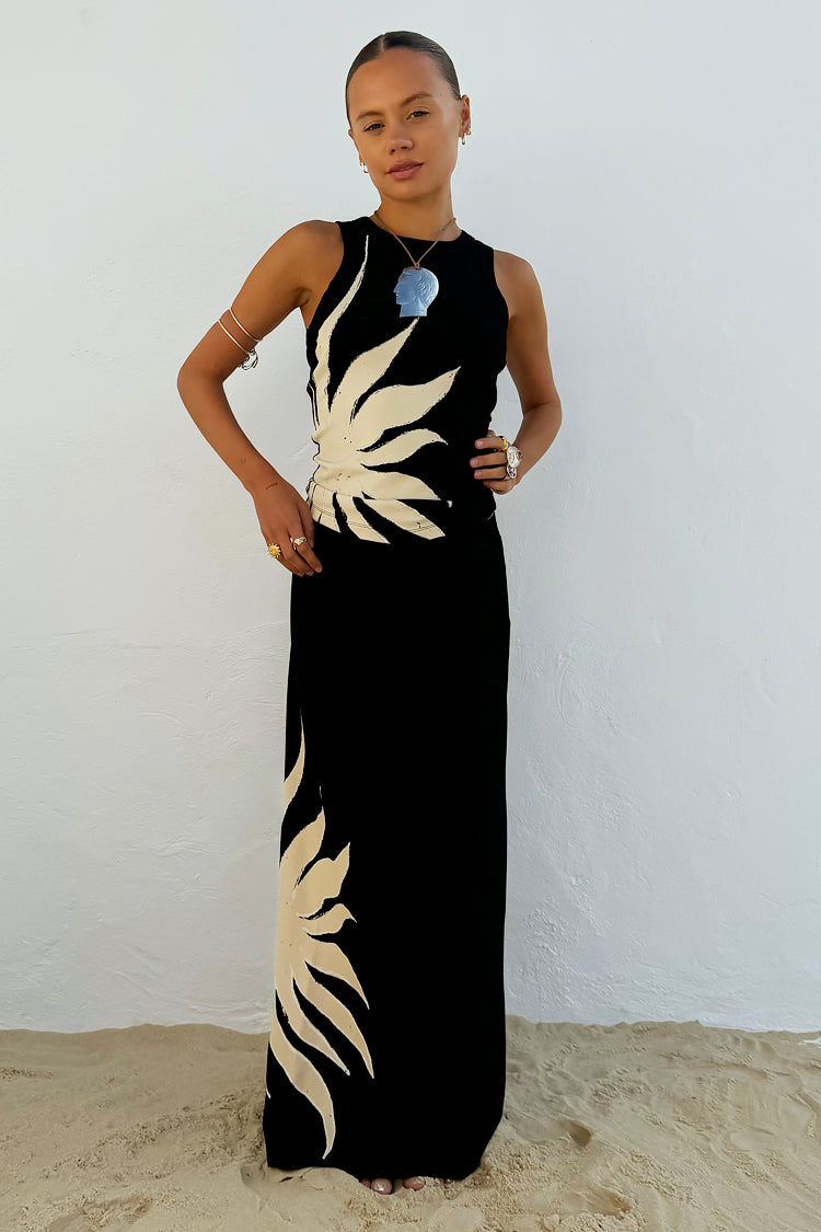 Black Sun Print Tank Top for Beach & Summer | Hand Painted Design