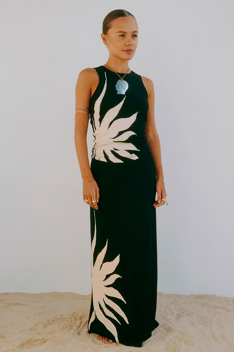 Black Sun Print Tank Top for Beach & Summer | Hand Painted Design