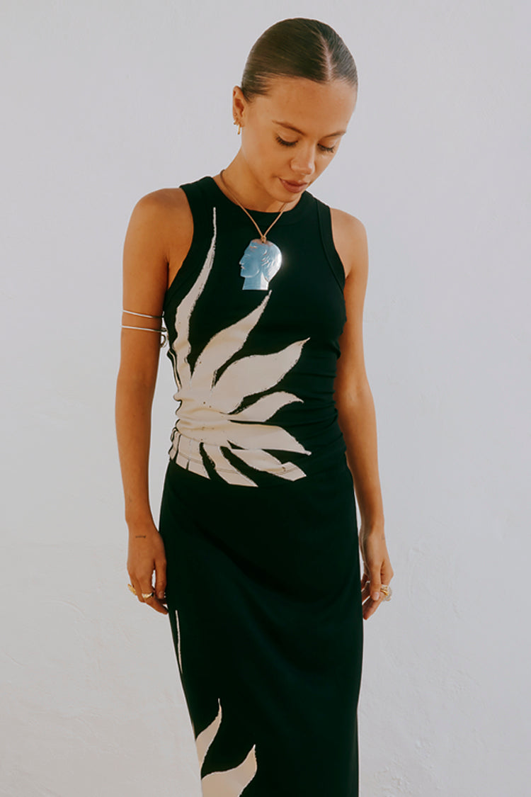 Black Sun Print Tank Top for Beach & Summer | Hand Painted Design