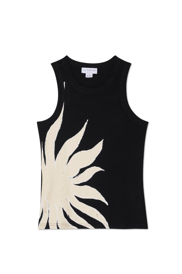 Black Sun Print Tank Top for Beach & Summer | Hand Painted Design