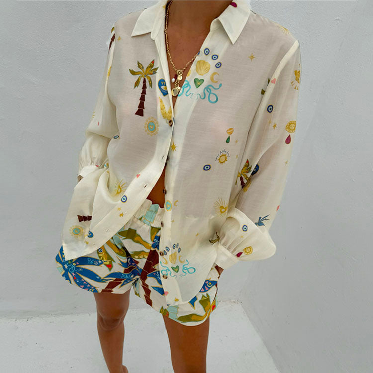 Charm Print Miley Shirt - Oversized & Breastfeeding Friendly | Cream