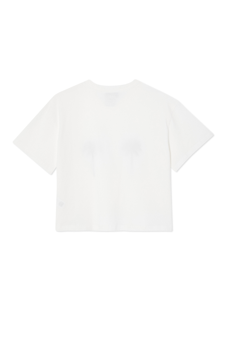 Embroidered Palm Tree Boob Tee - White Cotton T-Shirt | NFD