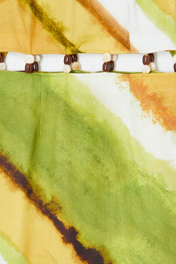 Green Ombre Cotton-Linen Dress with Gem Stone Detailing | Alba