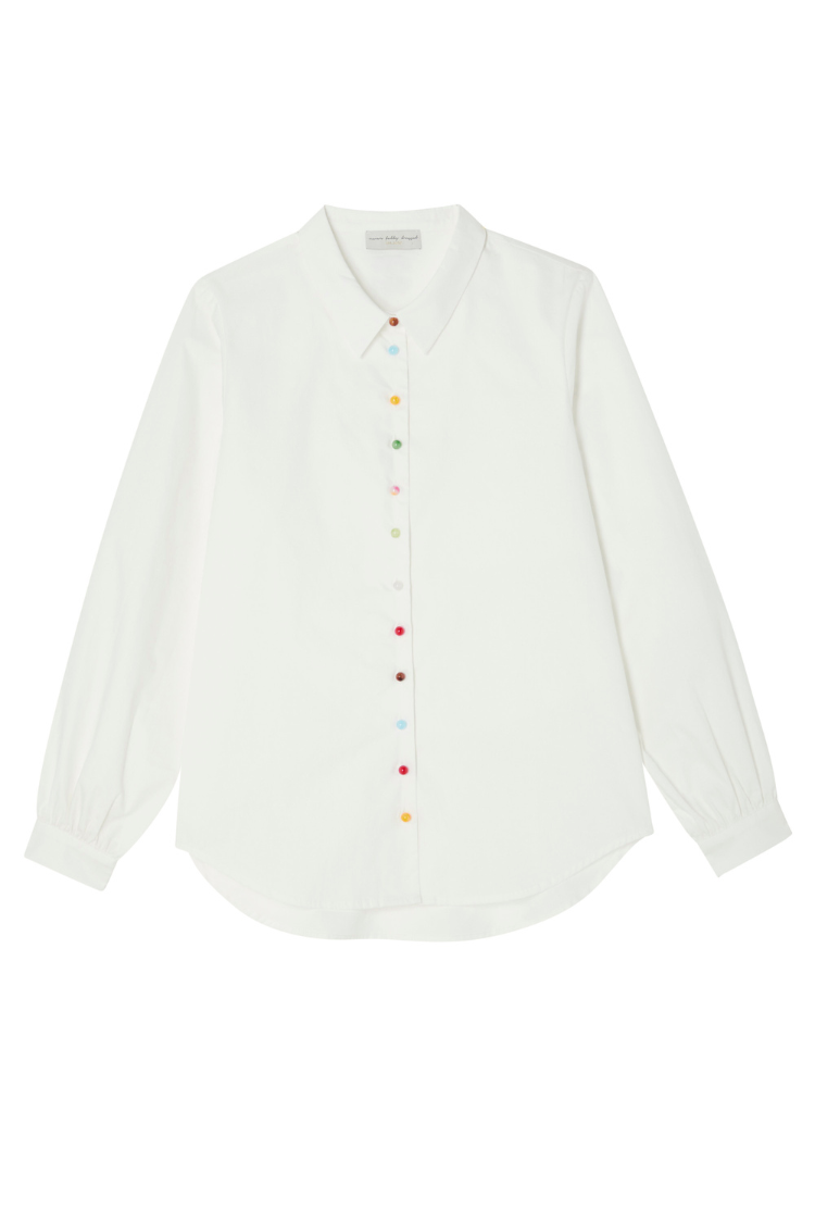 White Cotton Button-Up Shirt with Colorful Buttons | Charly