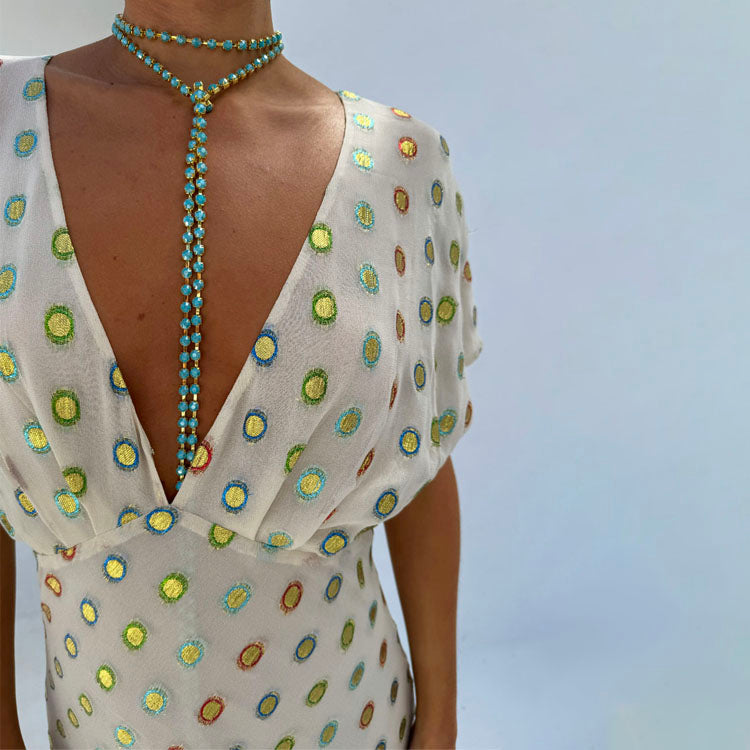Cream Multi Foil Elodie Dress for Wedding Guest & Summer | Viscose Blend