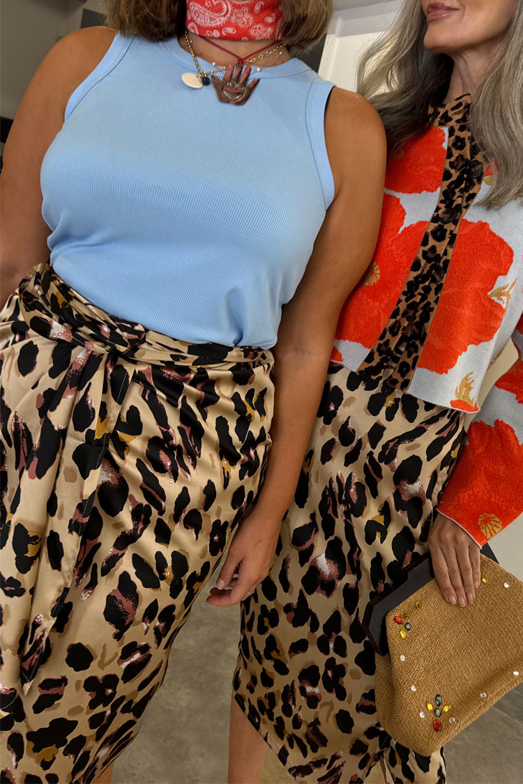 Brown Leopard Print Wrap Skirt with Adjustable Tie | Jaspre