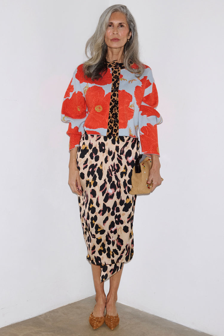 Brown Leopard Print Wrap Skirt with Adjustable Tie | Jaspre