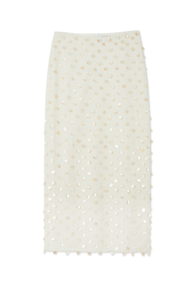 Cream Pearlescent Shell Beaded Doris Skirt | Handcrafted Cotton & Flax